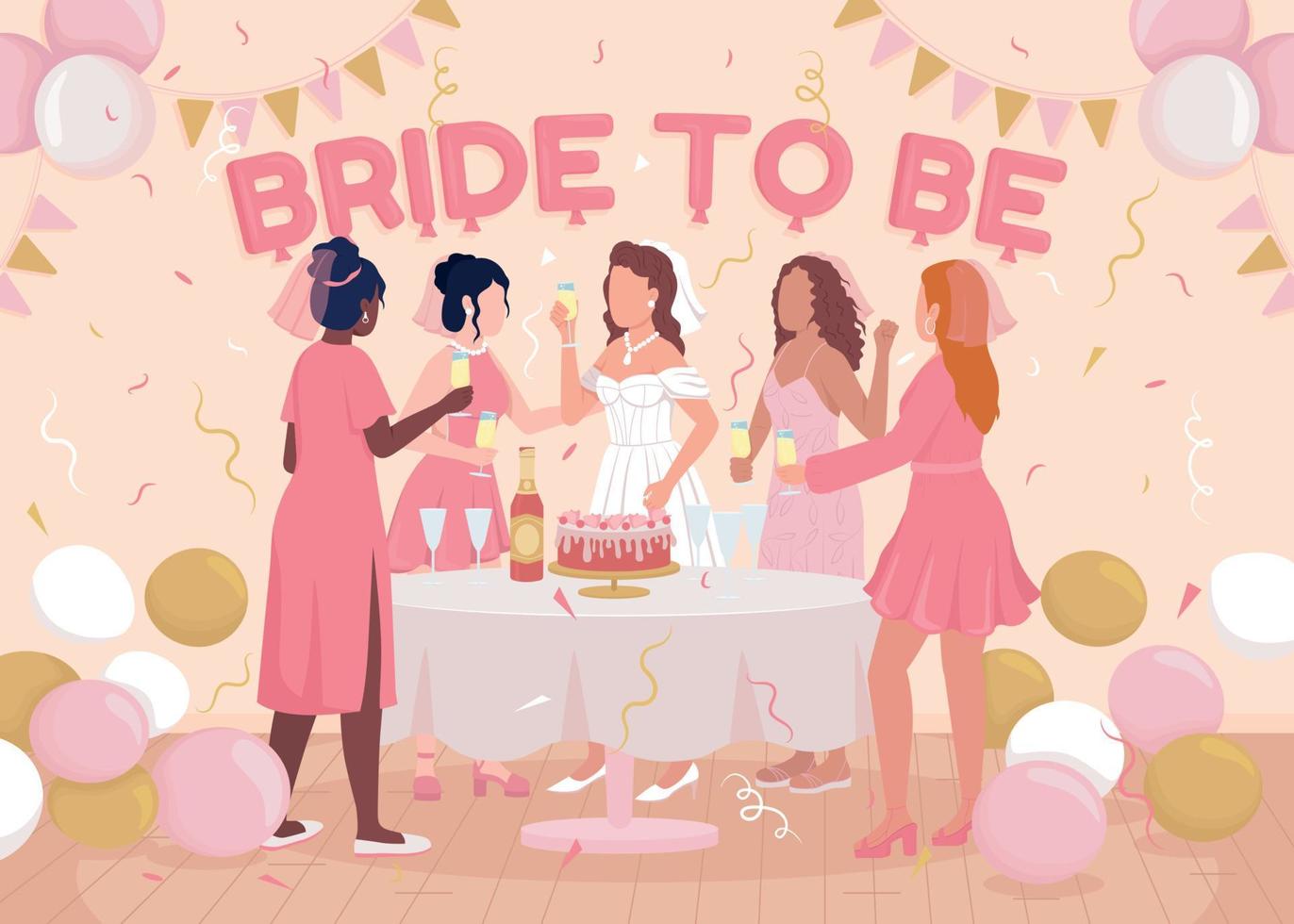 Bachelorette party flat color vector illustration