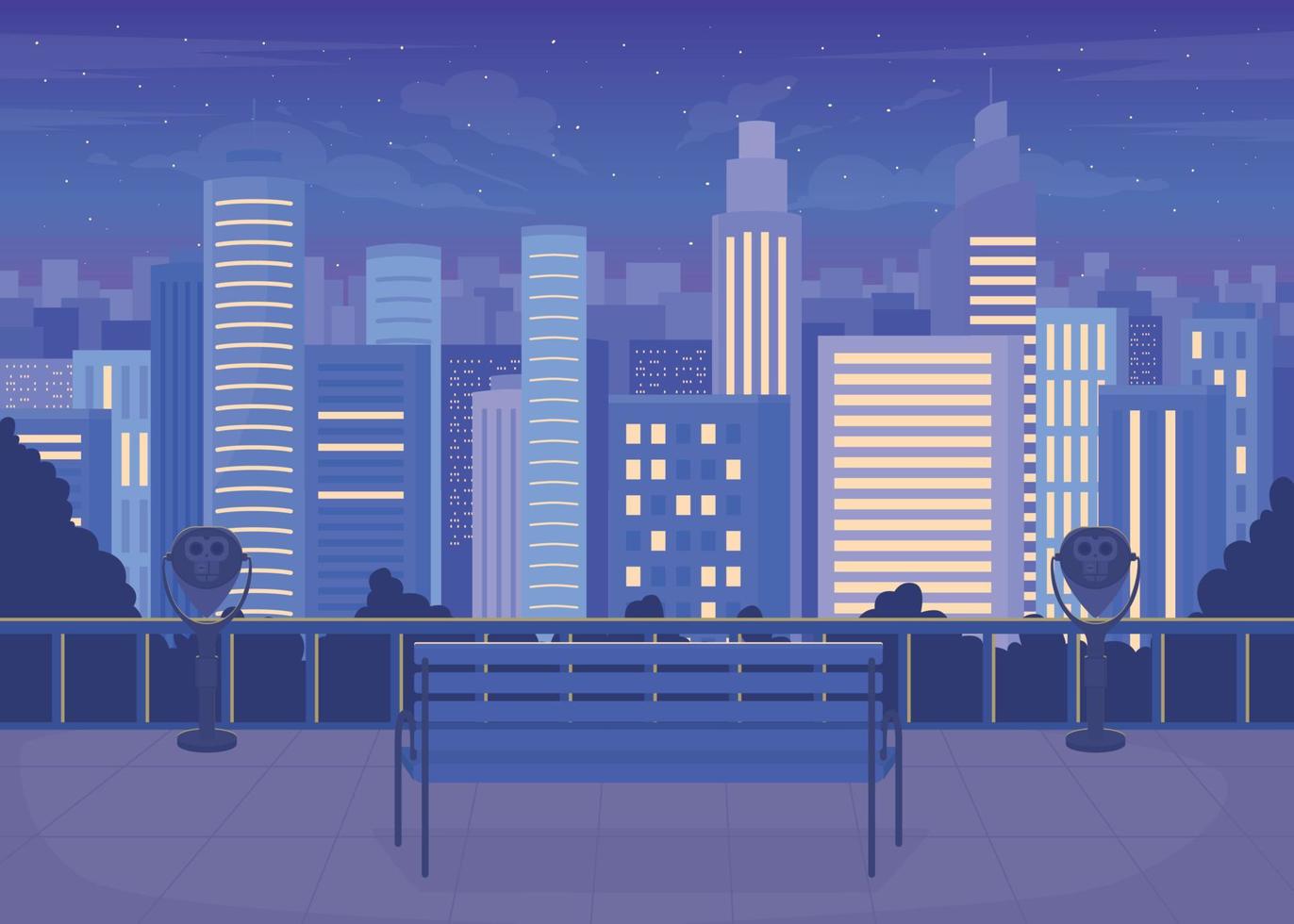 City skyline at night flat color vector illustration