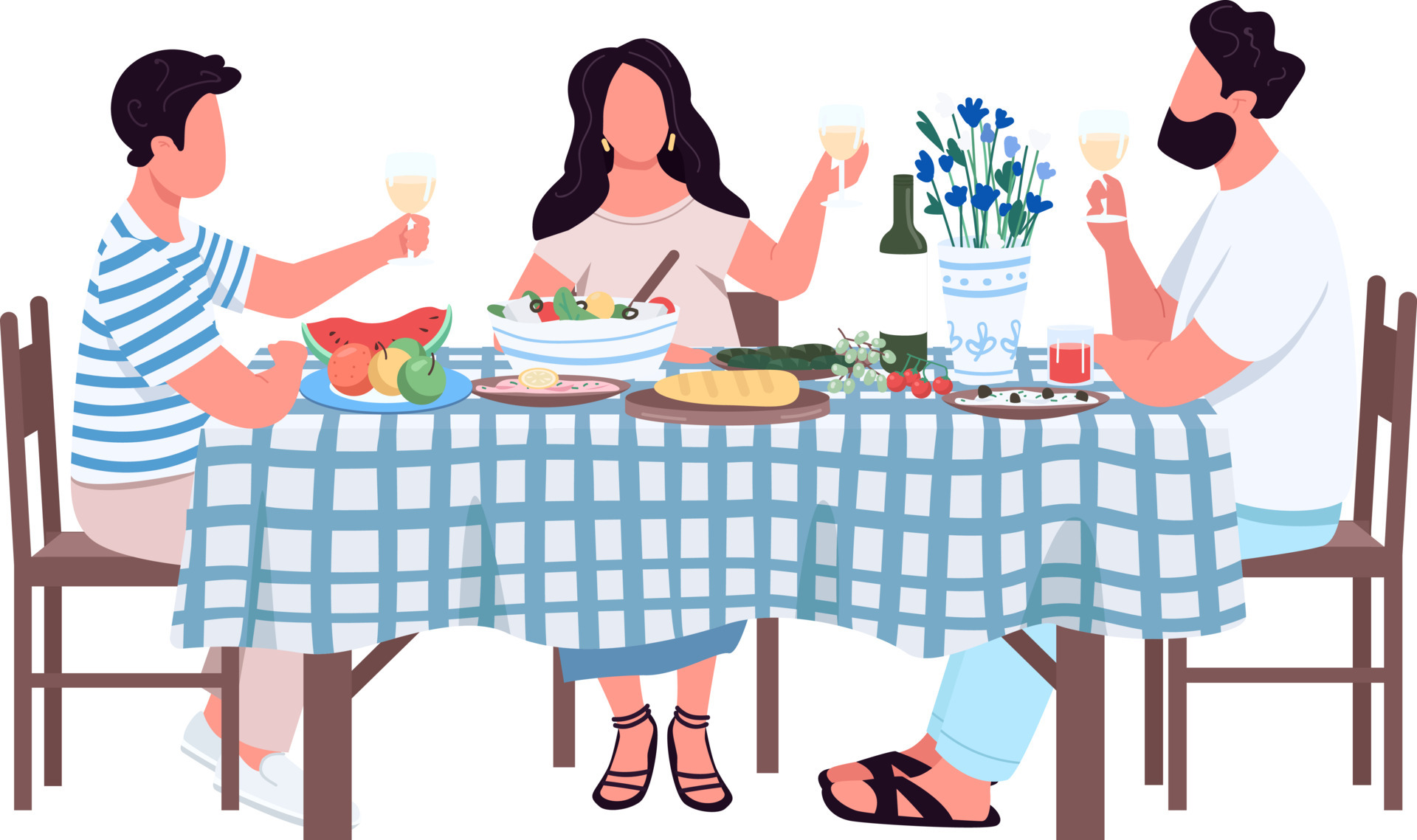 Family at dinner table semi flat color vector characters 5867997 Vector