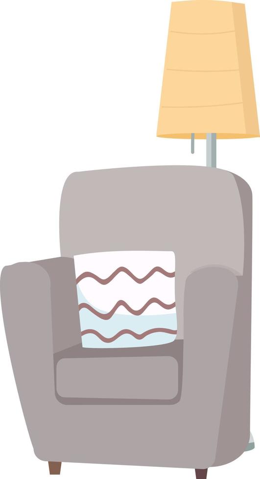 Comfortable armchair and floor lamp semi flat color vector object