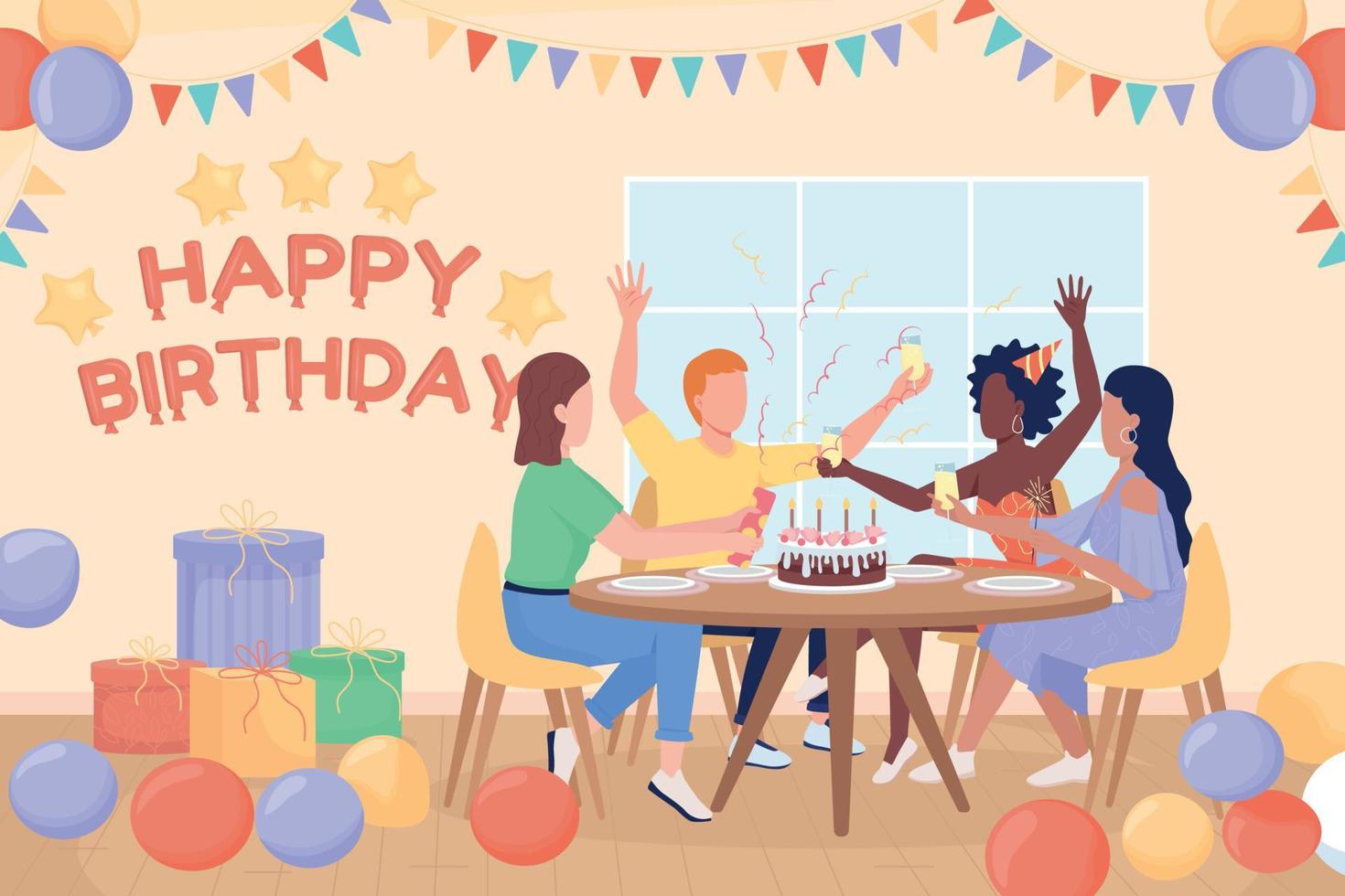 ilustración de vector de color plano de fiesta de cumpleaños