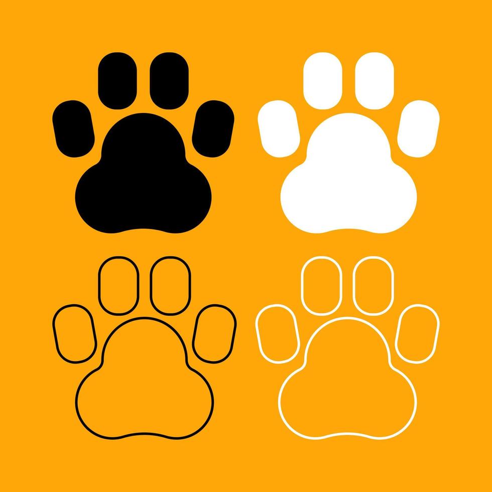 Animal footprint set black and white icon . vector