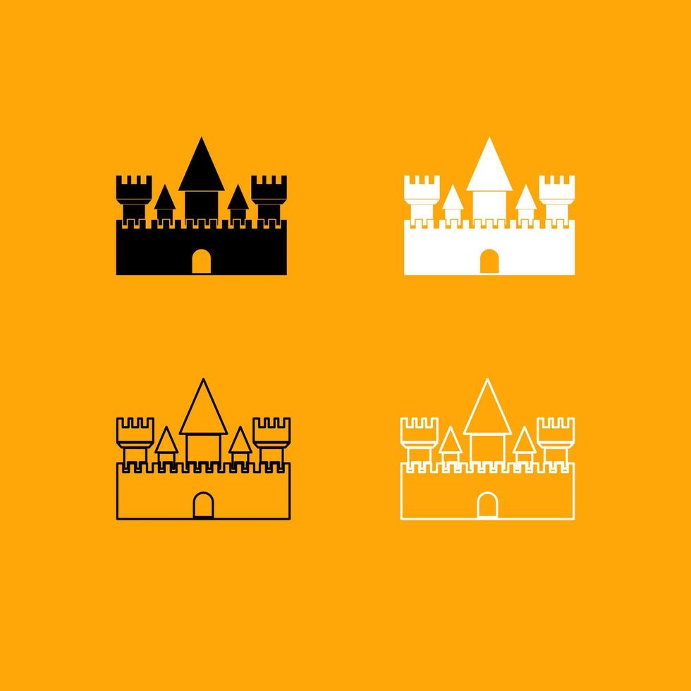 castillo conjunto de iconos en blanco y negro. vector