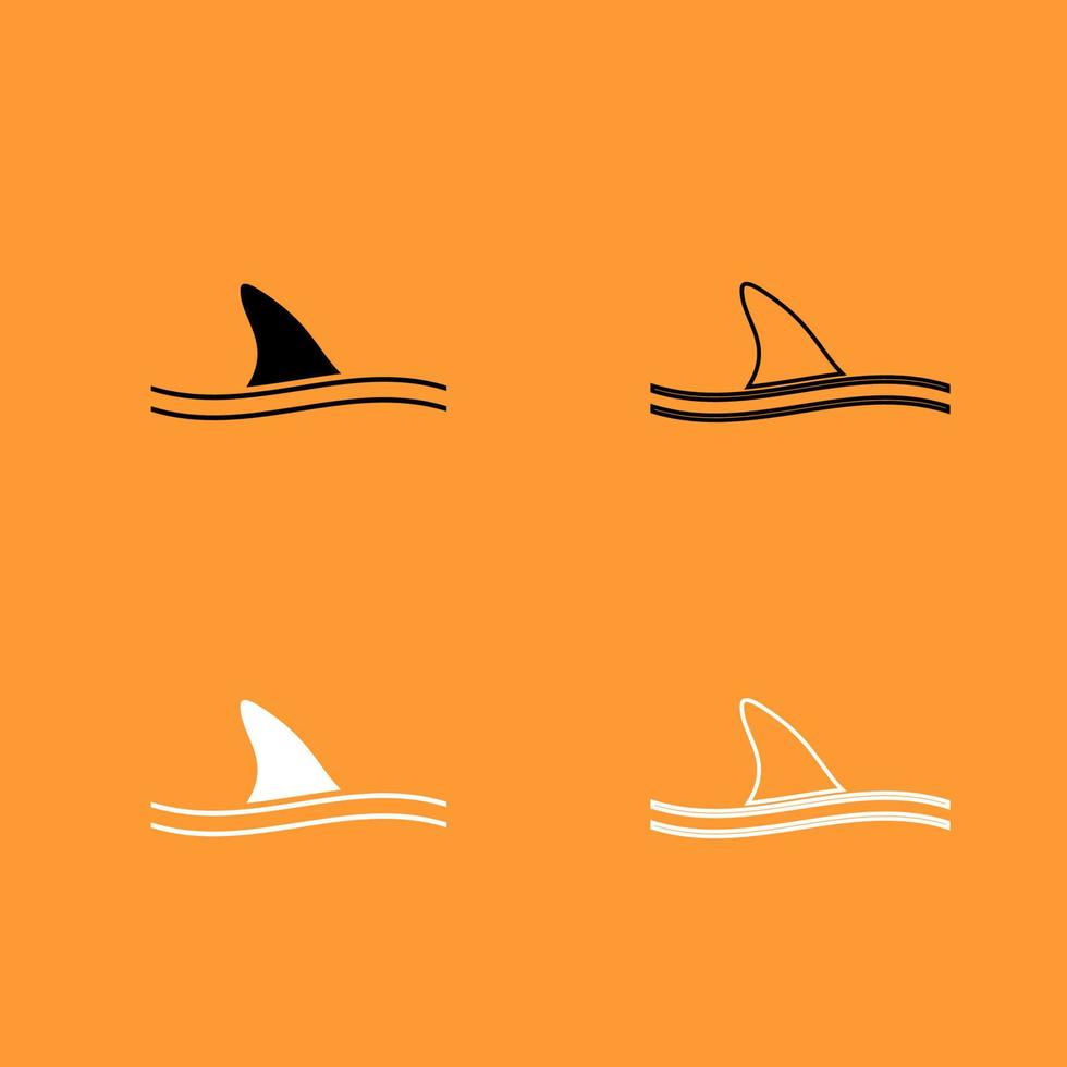 Fin of shark black and white set icon . vector