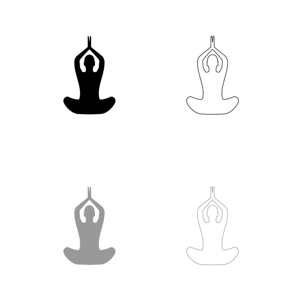 Yoga pose of woman set black white icon . vector