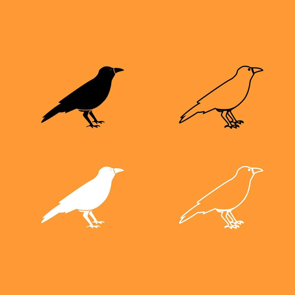 Crow black and white set icon . vector