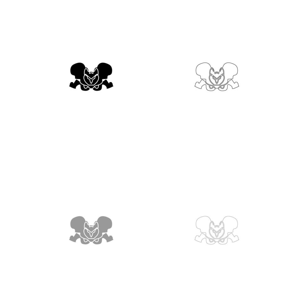 Pelvis skeleton set black white icon . vector