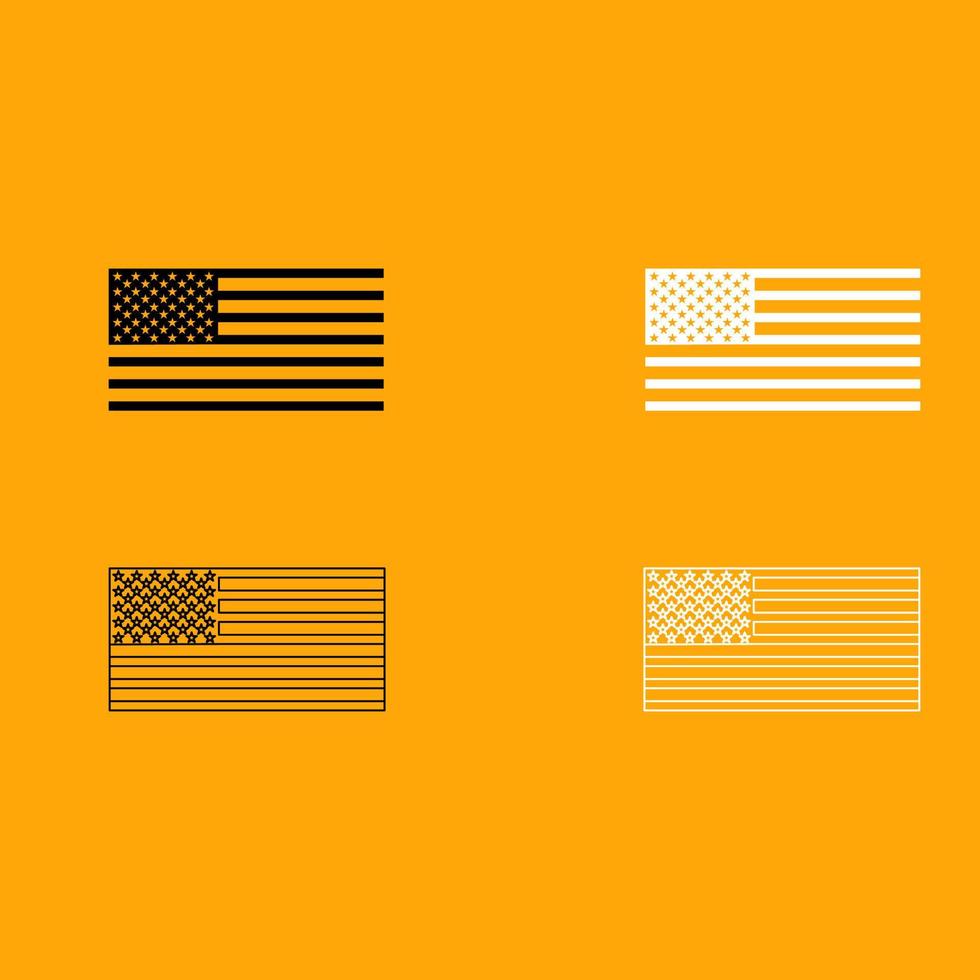 American flag set black and white icon . vector