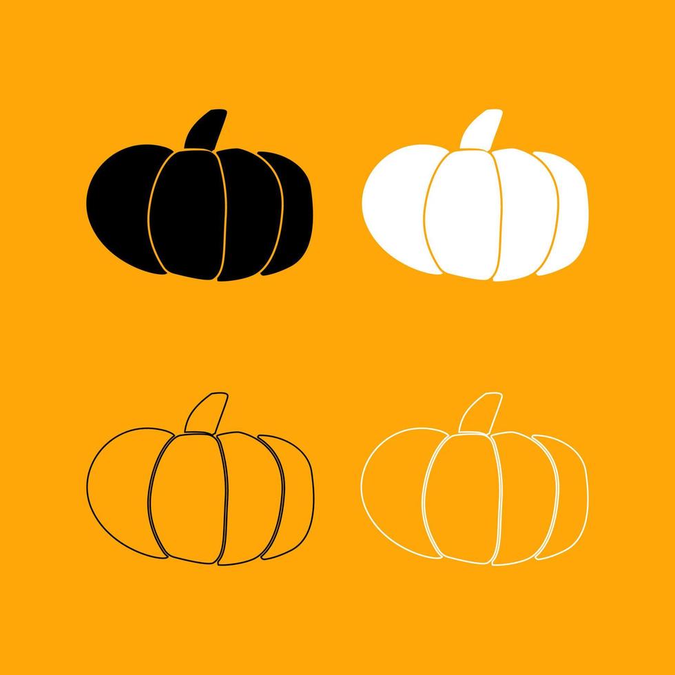 conjunto de calabaza icono blanco y negro. vector