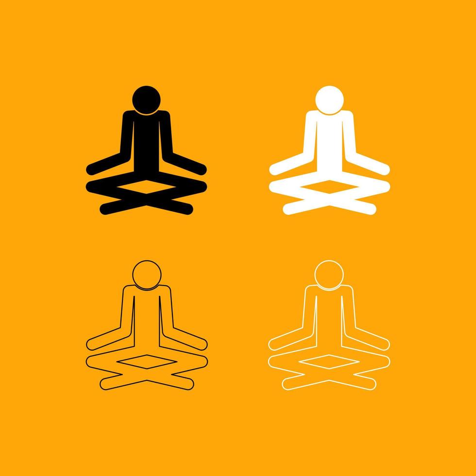 palo de yoga hombre conjunto icono blanco y negro. vector