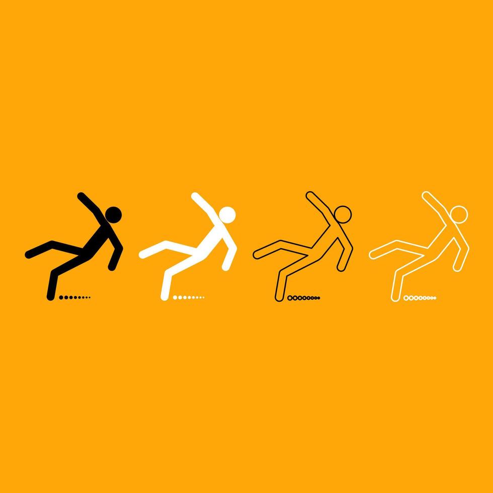 Man slip fall black and white set icon. vector