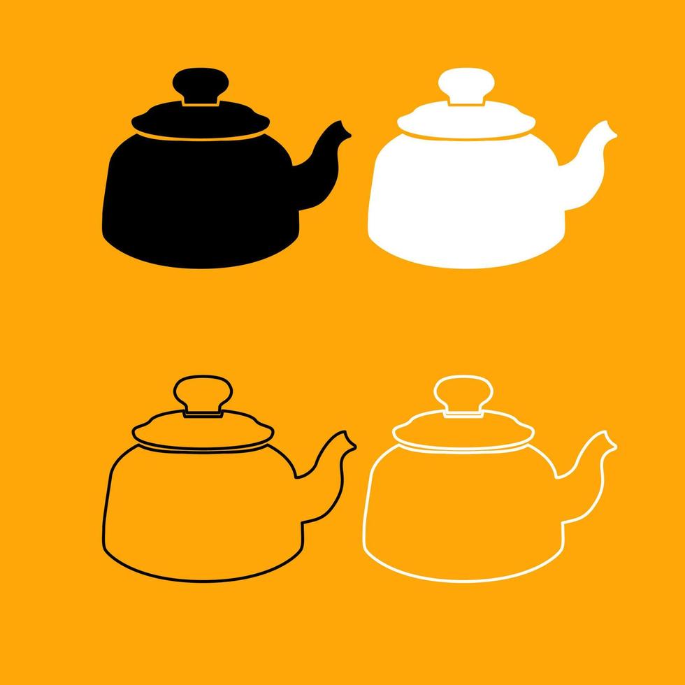 Teapot black and white set icon. vector