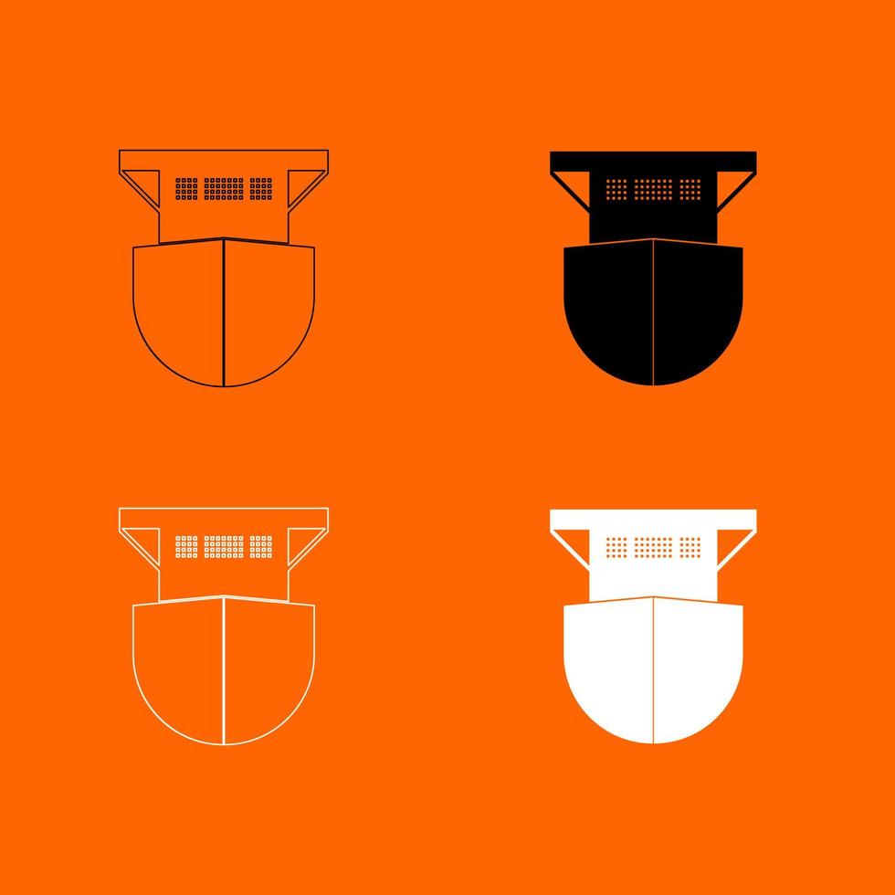 Seagoing cargo ship black and white color set icon . vector