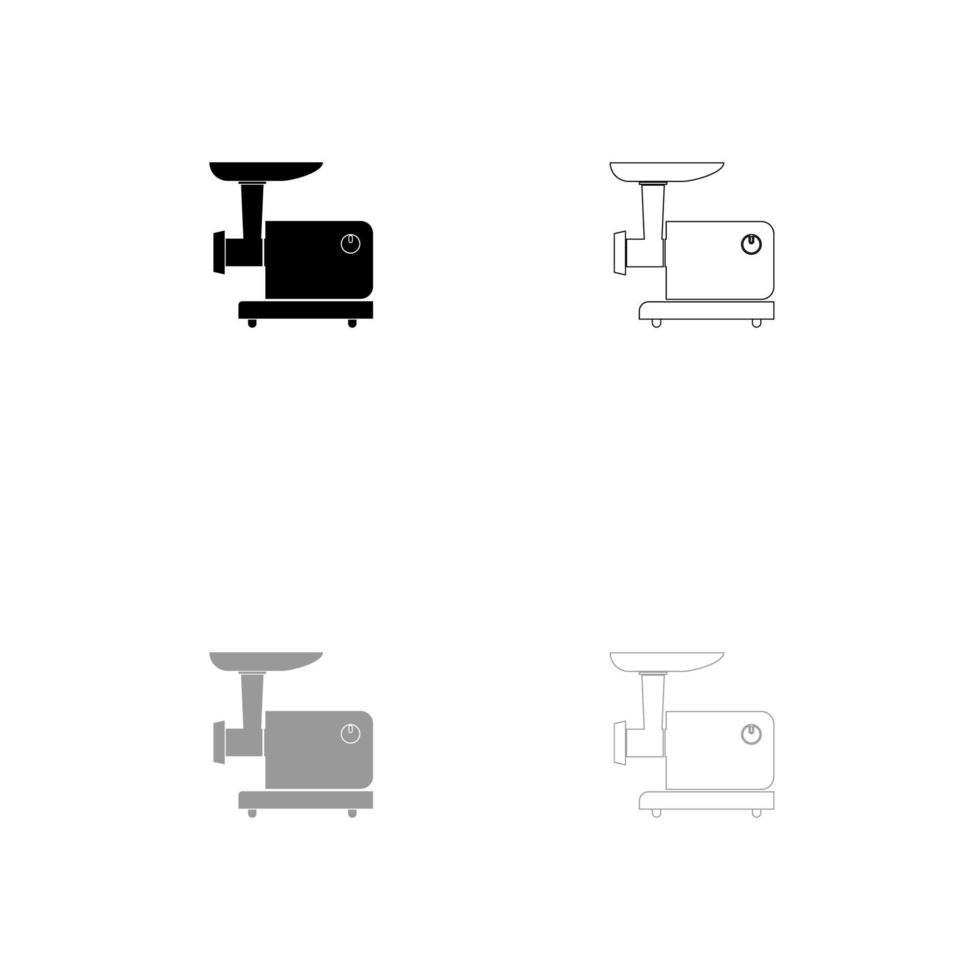 Electric meat mincer set black white icon . vector