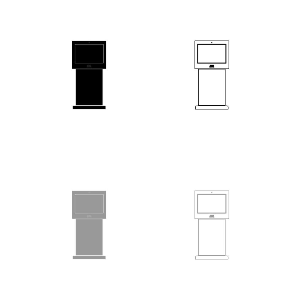 Terminal stand with touch screen set black white icon . vector