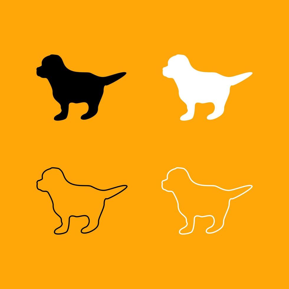 Puppy set black and white icon . vector
