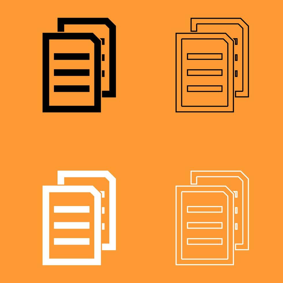 Two sheets of document black and white set icon . vector