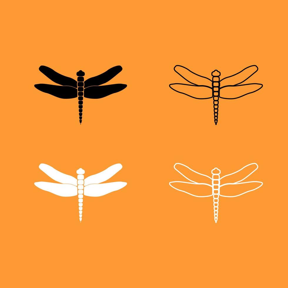 icono de conjunto de libélula en blanco y negro. vector