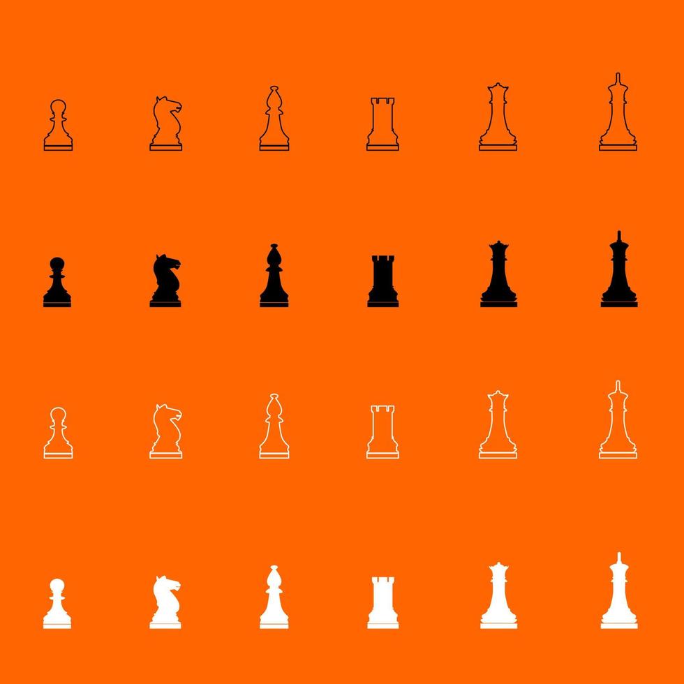 Chess pieces black and white color set icon . vector