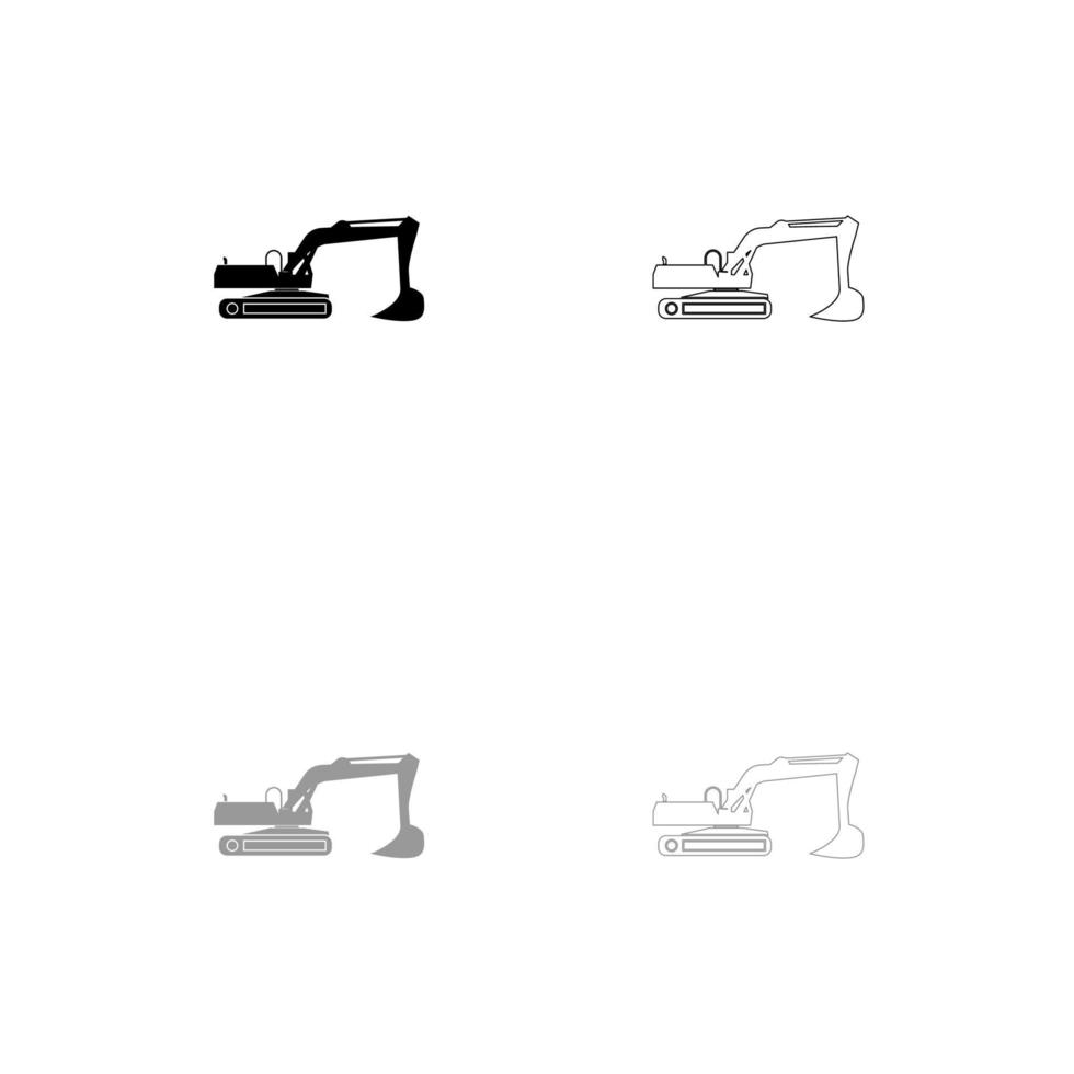 Excavator set black white icon . vector