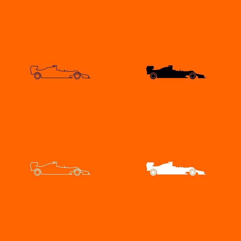 Silhouette of a racing car black and white color set icon . vector