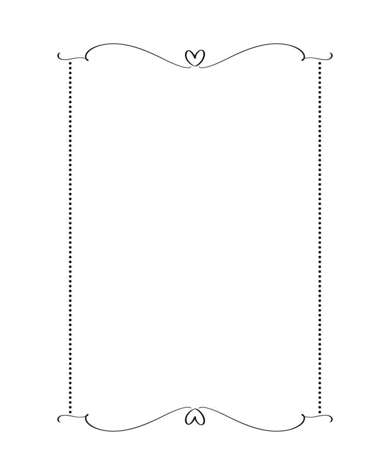Calligraphy rectangular vector ornamental frame with heart. Valentine Day decorative ornament for decoration, design of wedding invitation, love romantic greeting card