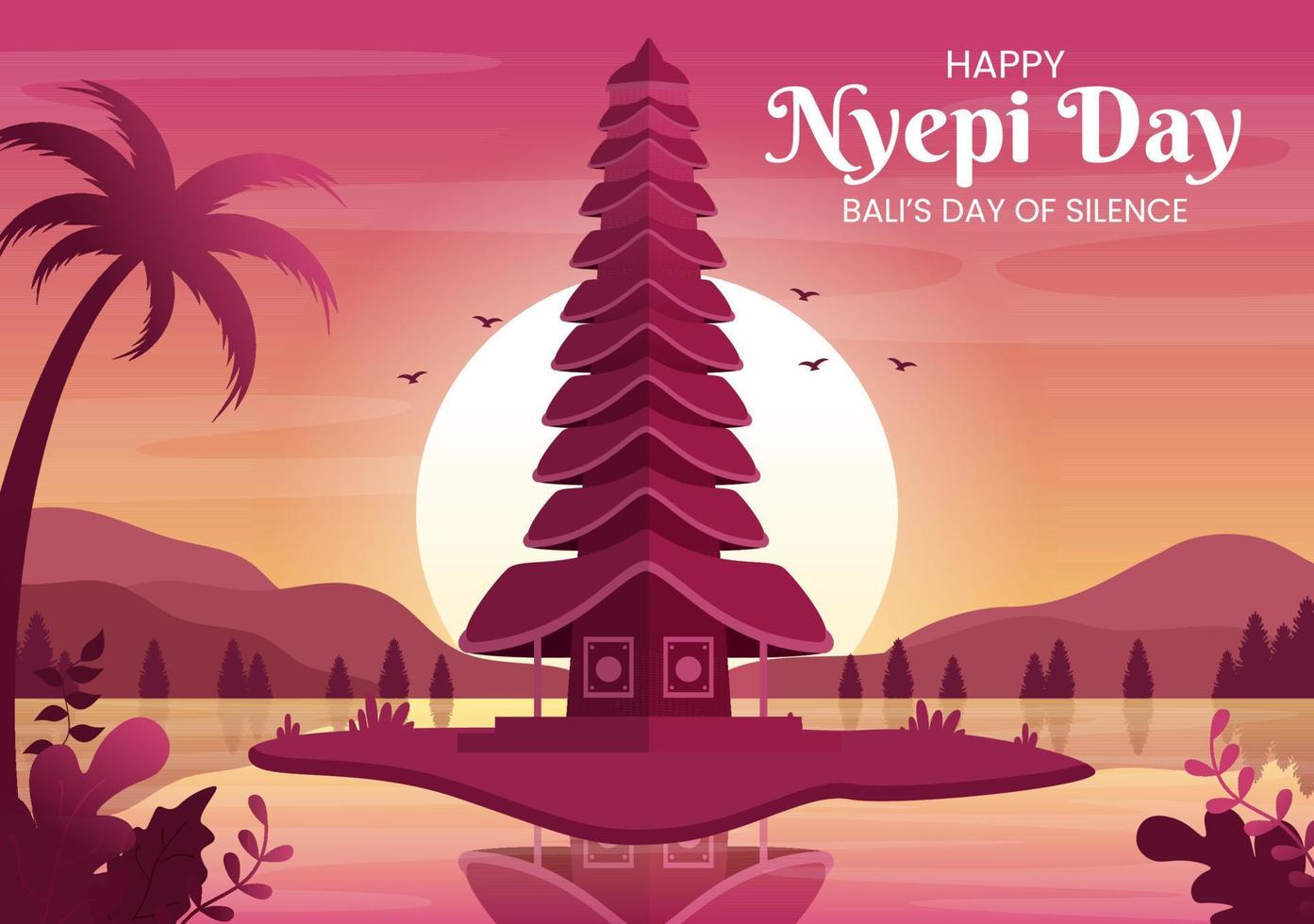 feliz día nyepi o silencio de bali a las ceremonias hindúes en el fondo del templo o pura ilustración adecuada para el afiche vector