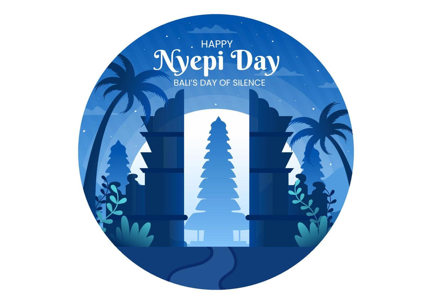 feliz día nyepi o silencio de bali a las ceremonias hindúes en el fondo del templo o pura ilustración adecuada para el afiche vector