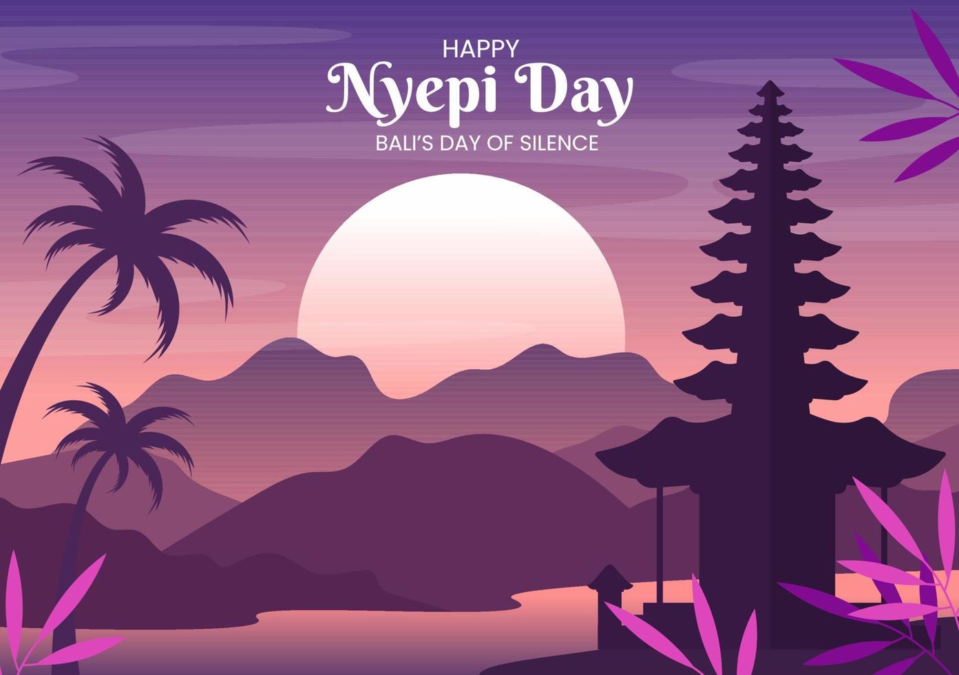 feliz día nyepi o silencio de bali a las ceremonias hindúes en el fondo del templo o pura ilustración adecuada para el afiche vector