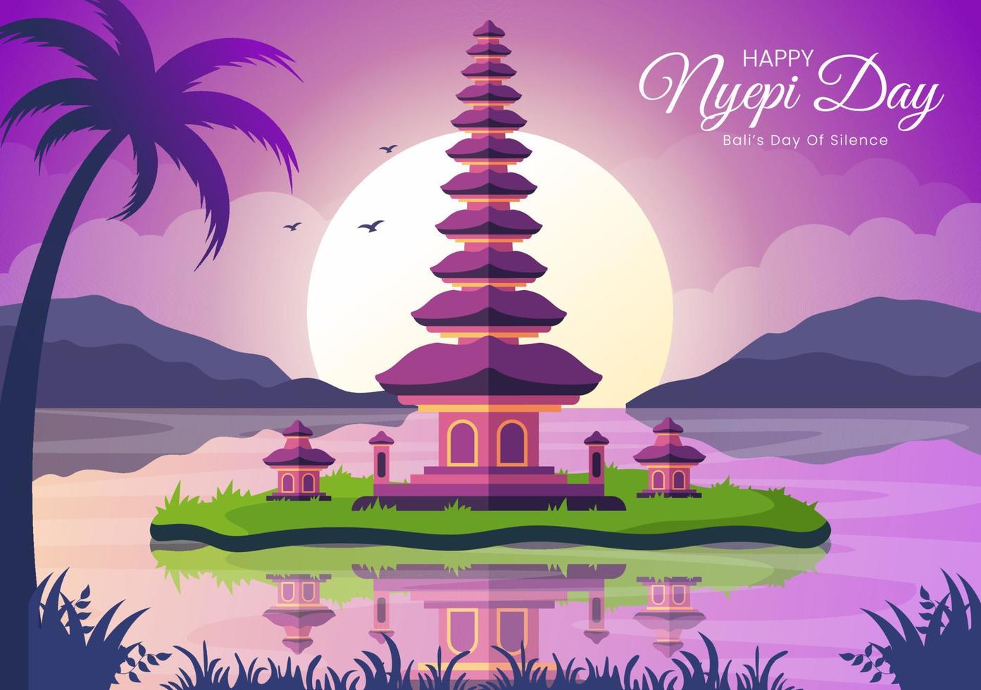 feliz día nyepi o silencio de bali para ceremonias hindúes en el fondo del templo o ilustración pura adecuada para afiches vector