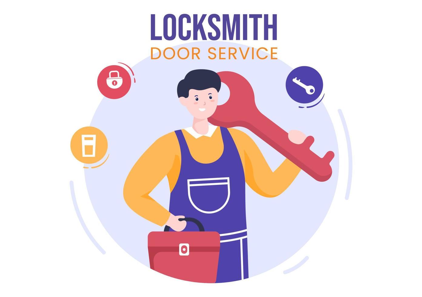 Locksmith Repairman Home Maintenance, Repair and Installation Service with Equipment as Screwdriver or Key in Flat Cartoon Background Illustration vector