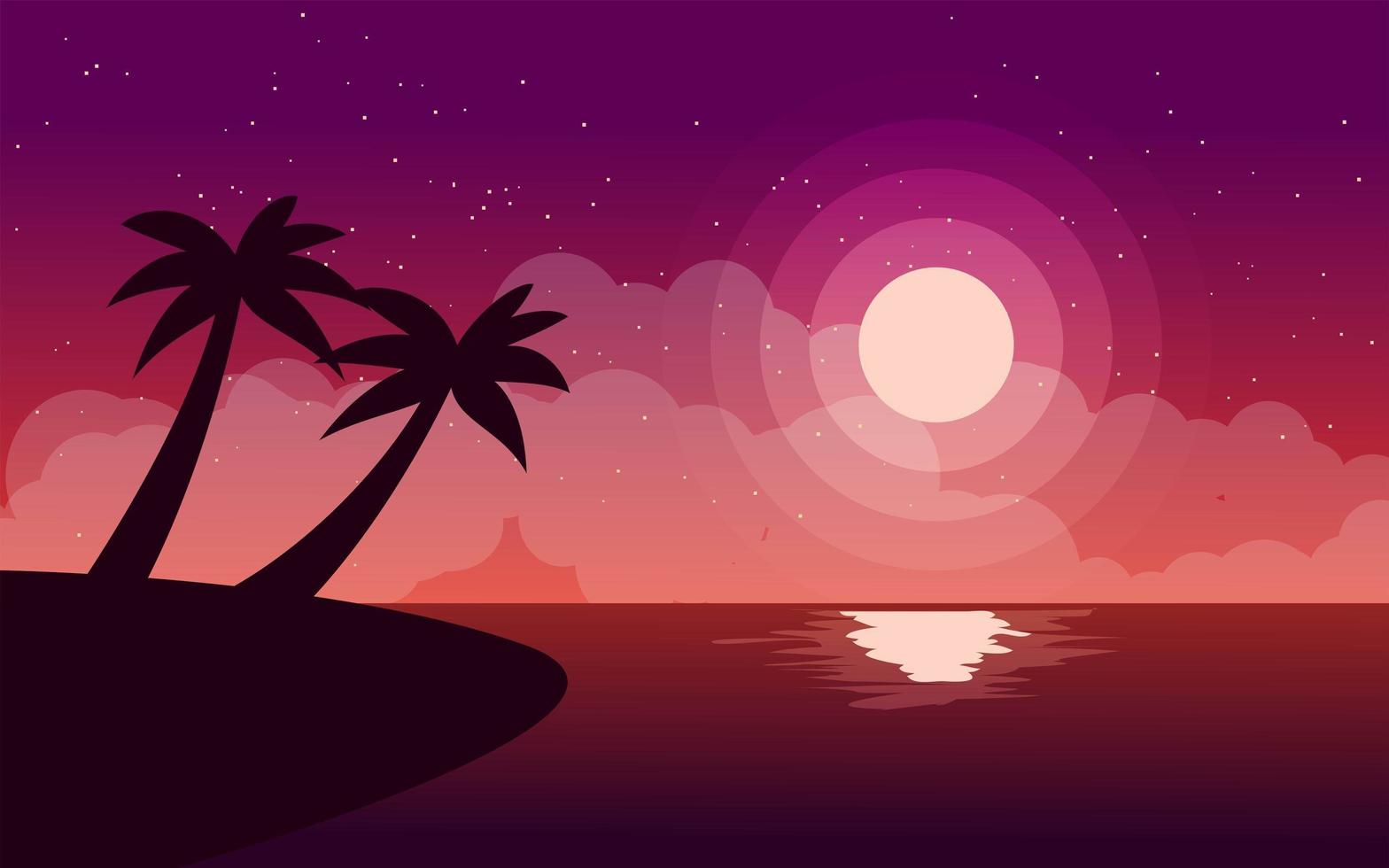 Beautiful Beach in the Moonlight vector