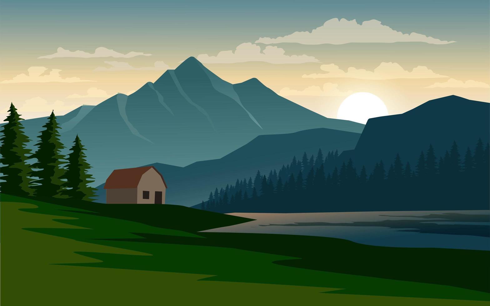 Flat Countryside Landscape with Mountain vector