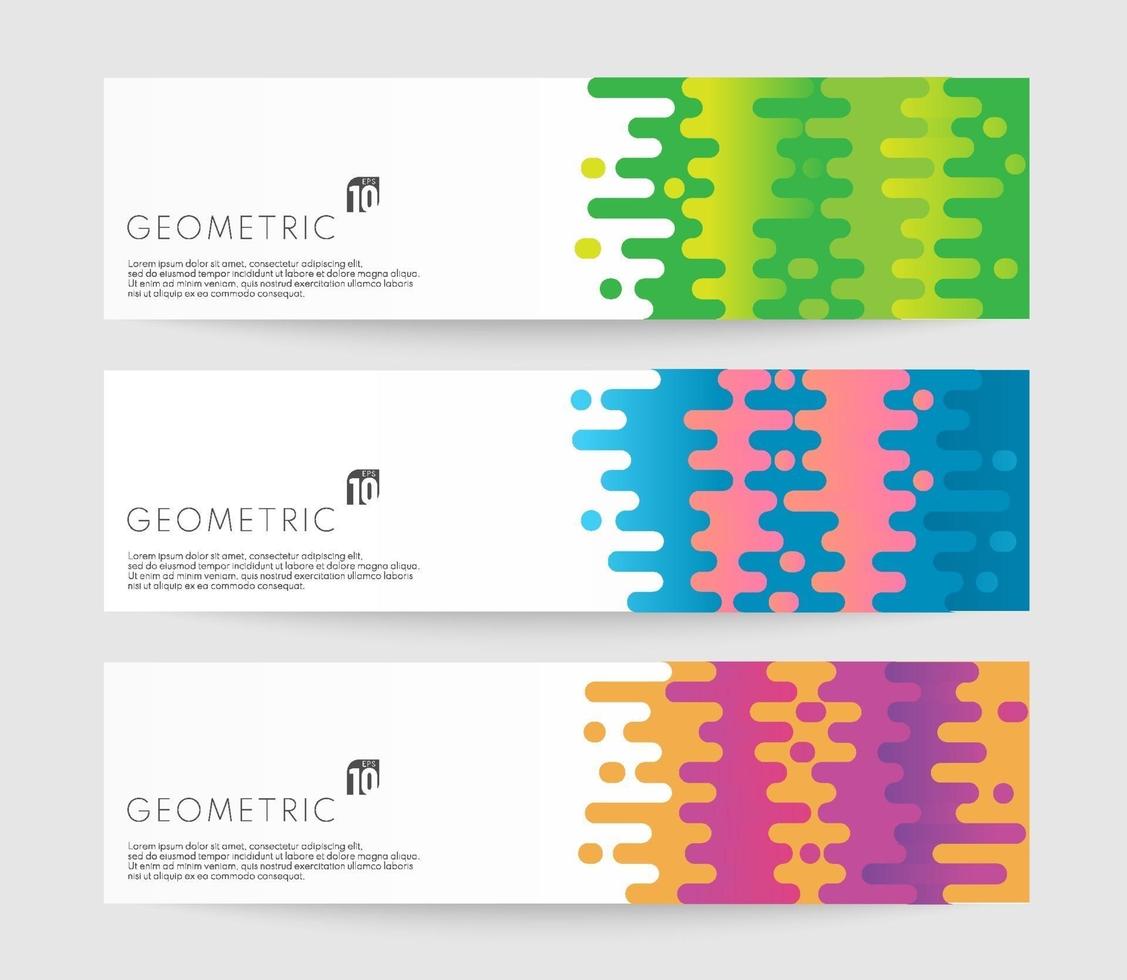 Set of white banners with colorful  horizontal colorful round lines transition pattern. Trendy color coupon template design collection. Design for banner web site elements. Vector illustrator