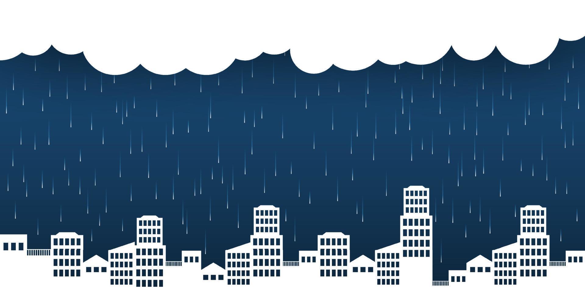 City skyline background with rainy illustration template design vector