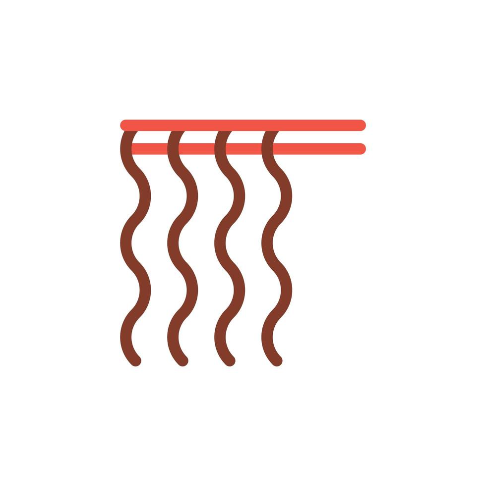 palillos rojos que sostienen el icono del vector de fideos soba. fideos en la ilustración de palillos para el menú del restaurante o el sitio web de entrega. símbolo de estilo de línea delgada aislado