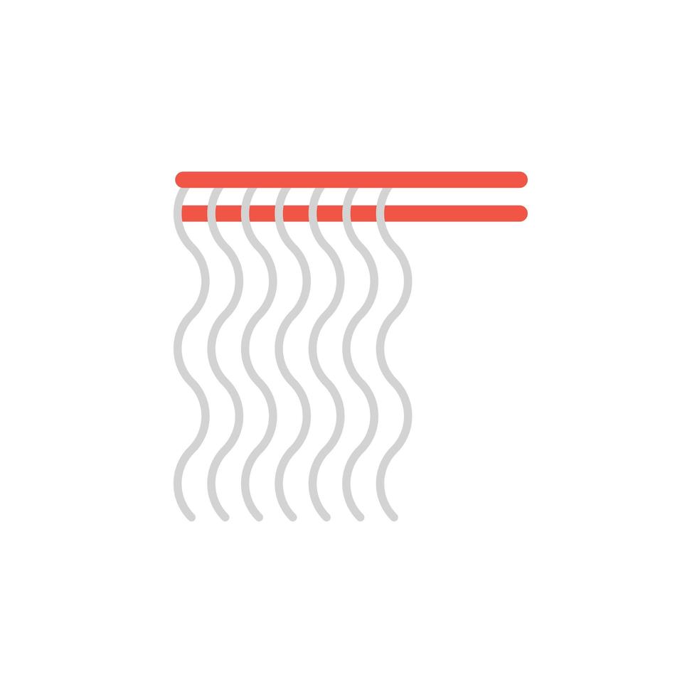 Red chopsticks holding glass noodles vector icon. Noodles on chopsticks illustration for restaurant menu or delivery website. Thin line style symbol isolated
