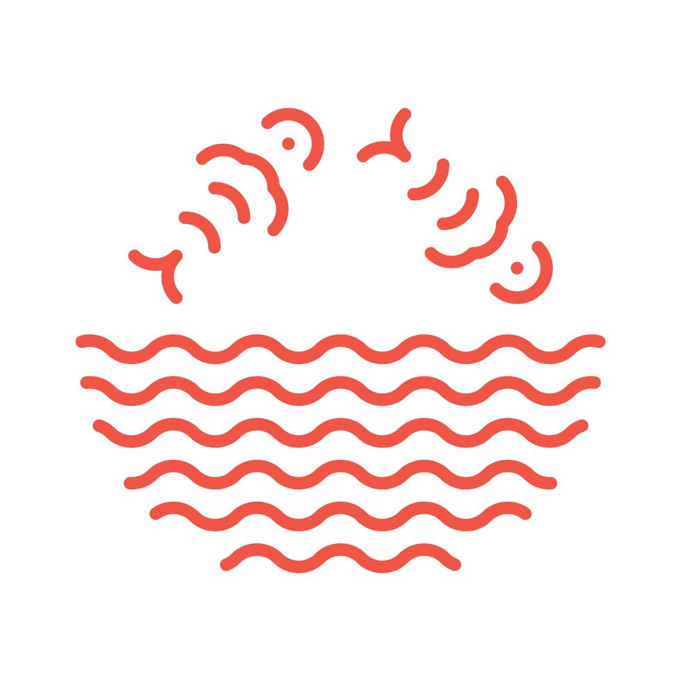 Fish jumping from water waves logo. Poke bowl logotype in linear style. Fish ramen noodles soup symbol isolated. Seafood icon for restaurant, food delivery, store, menu collection vector