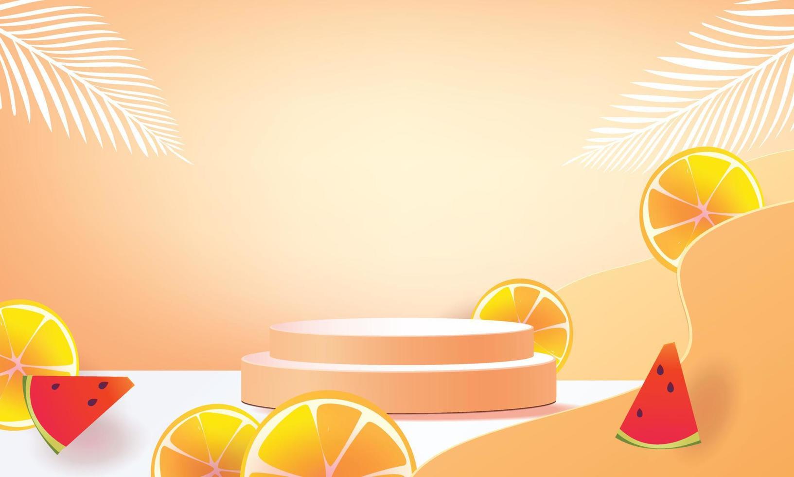 Summer season mockup orange podium minimal product vector illustration.tropical modern