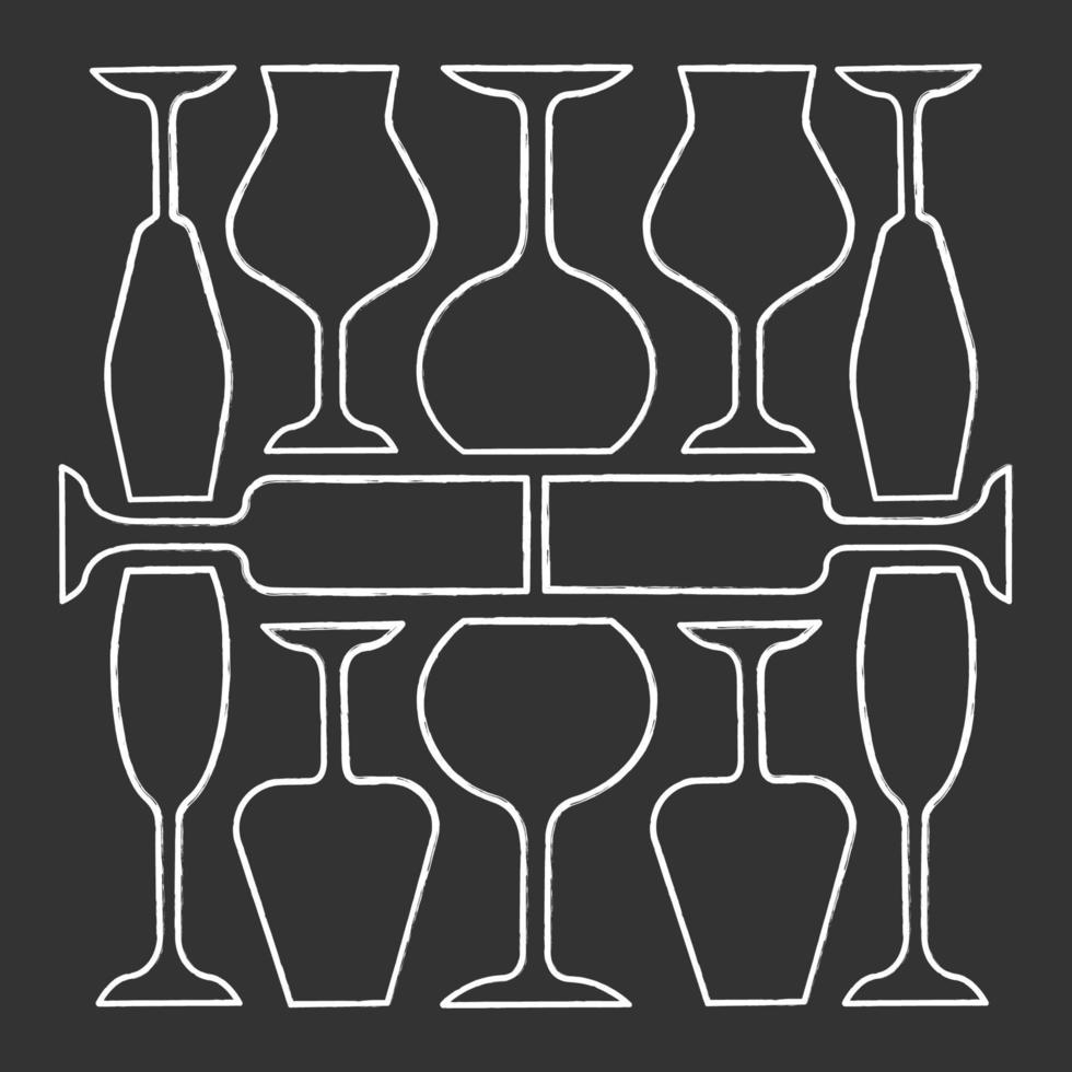 Wineglasses chalk icon. Restaurant service. Alcohol bar. Port and madeira glasses. Alcoholic beverages glassware. Isolated vector chalkboard illustration