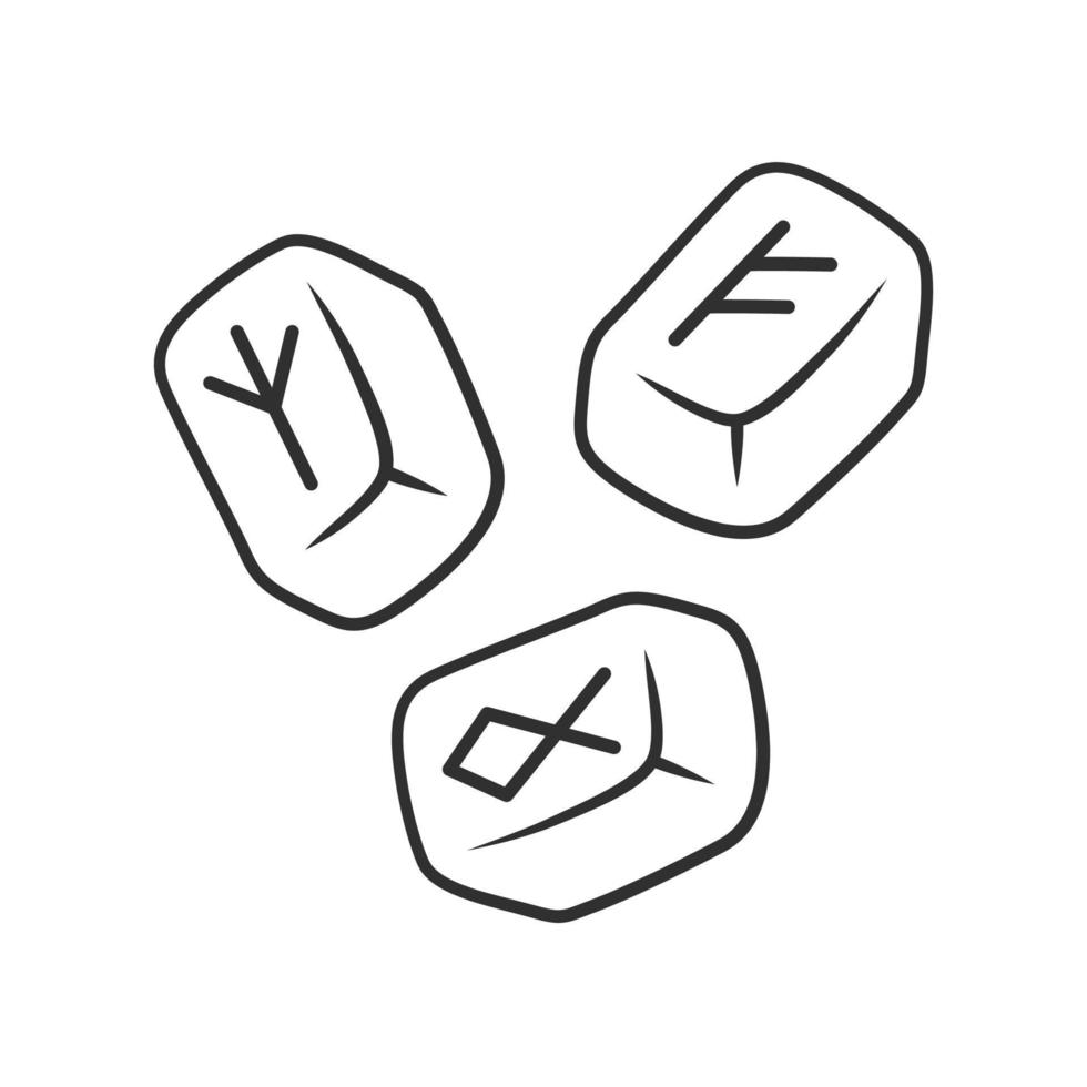 Rune stones linear icon. Thin line illustration. Scandinavian runestones. Viking alphabet stones with runic inscription. Rune reading, fortune telling. Vector isolated outline drawing. Editable stroke
