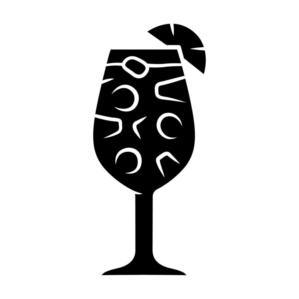 Sangria glyph icon. Footed glass with drink and pieces of fruit. Easy Spanish alcoholic cocktail drink. Punch with wine and juice. Silhouette symbol. Negative space. Vector isolated illustration
