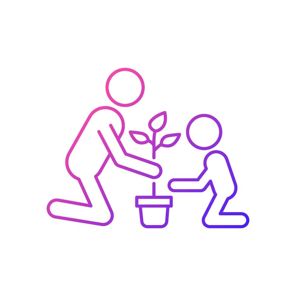 Planting flower with kid gradient linear vector icon