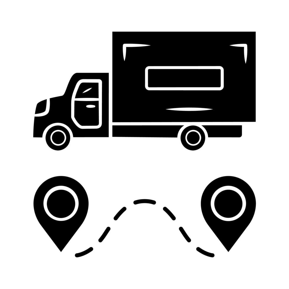 Delivery truck glyph icon. Cargo shipping lorry. Freight transportation auto. Heavy goods delivery van. Logistics and distribution. Silhouette symbol. Negative space. Vector isolated illustration