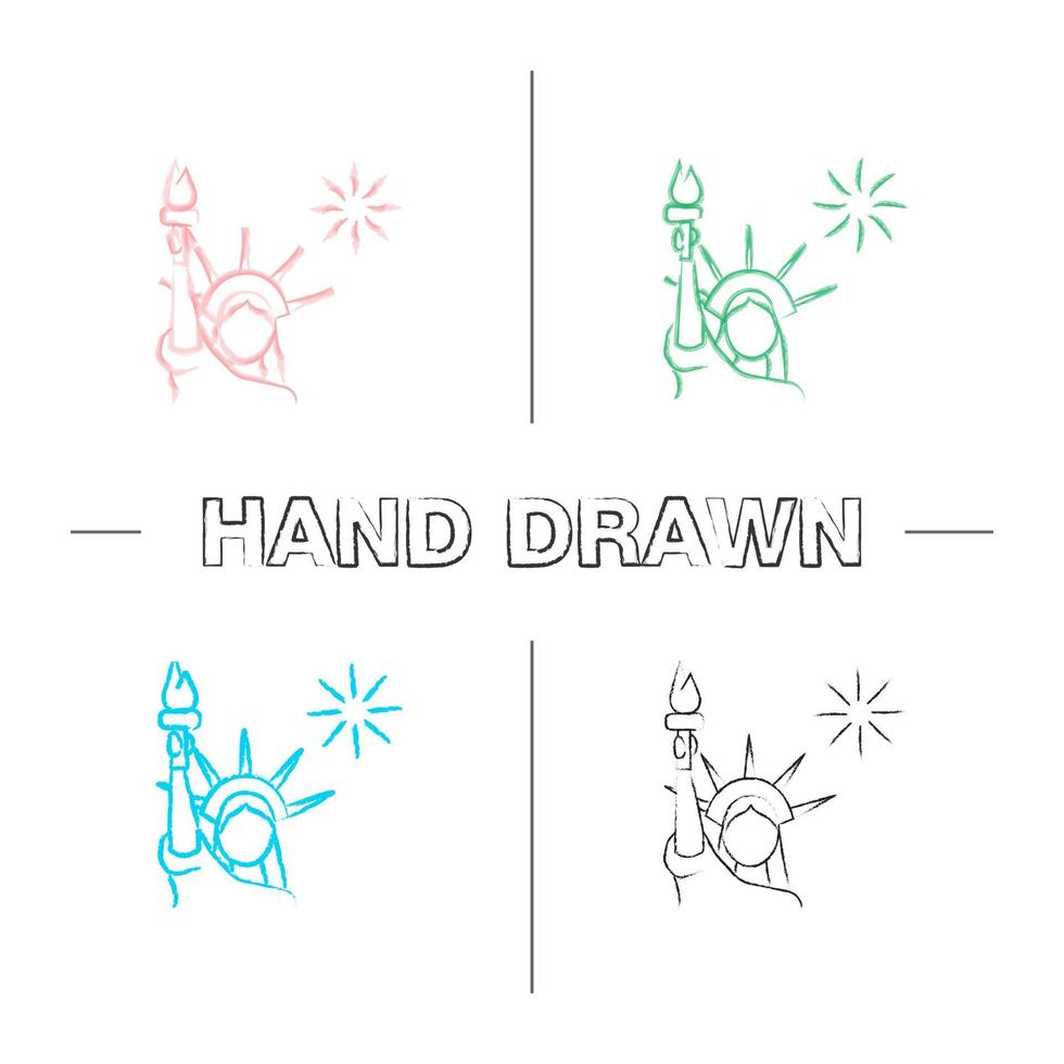 The Statue of Liberty hand drawn icons set vector