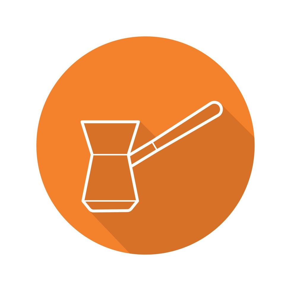Turkish cezve flat linear long shadow icon. Vector line symbol