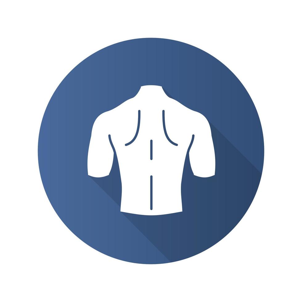 Man's back flat design long shadow glyph icon. Vector silhouette illustration
