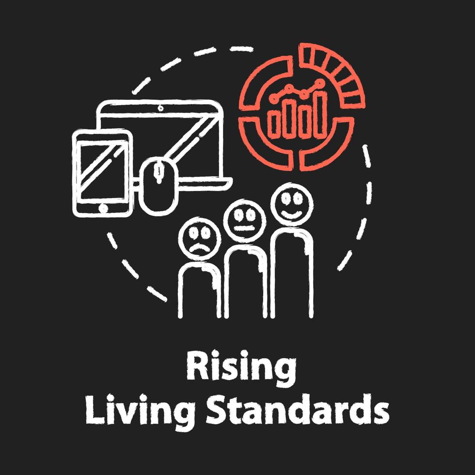 Rising living standards chalk RGB color concept icon. Level of goods and services. Class disparity. Quality of life idea. Vector isolated chalkboard illustration on black background
