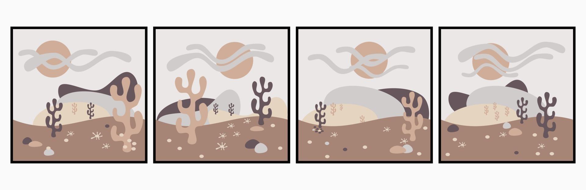 juego de cuatro decoraciones de pared con escenas del desierto vector