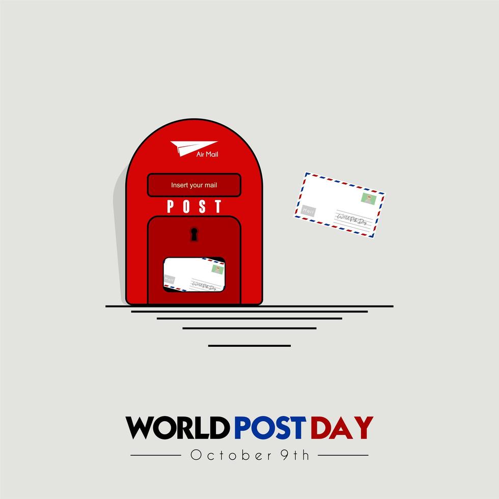 World Post Day with red post box vector